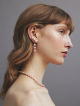 粉紅米粒珍珠掛勾耳環