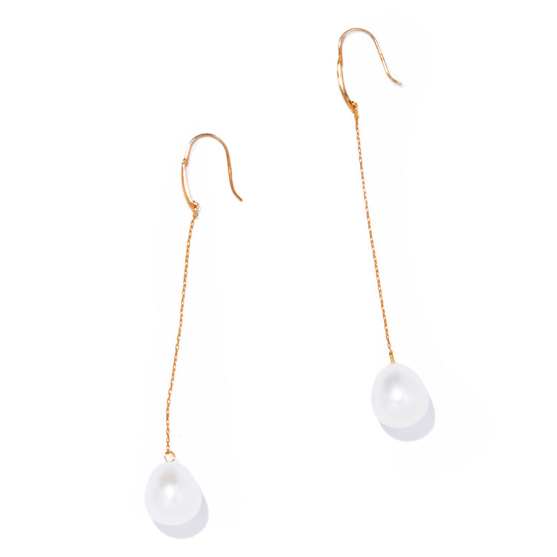 自然有機珍珠掛勾耳環 / 長耳環