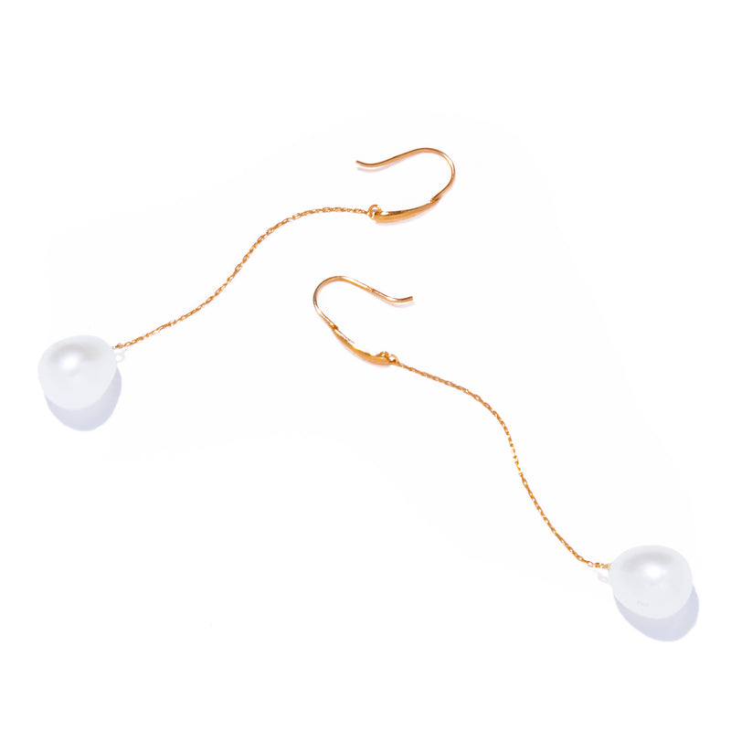 自然有機珍珠掛勾耳環 / 長耳環