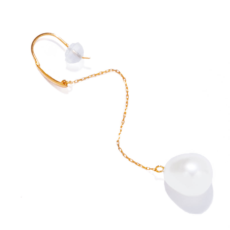 自然有機珍珠掛勾耳環 / 長耳環