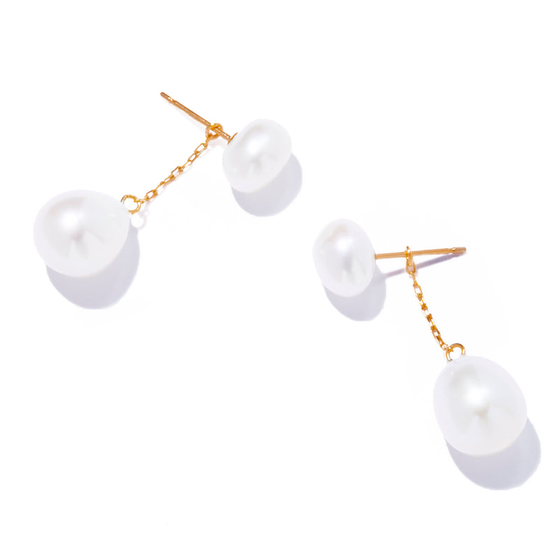 自然有機雙珍珠耳環
